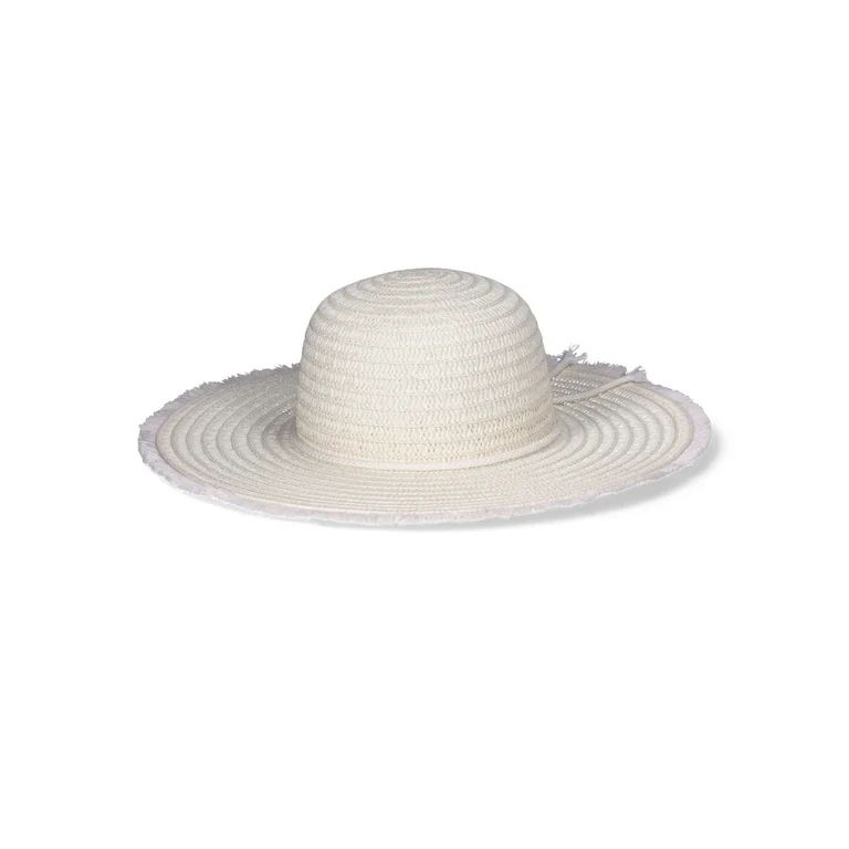 Time and Tru Women's Fringe Straw Floppy Hat, White | Walmart (US)