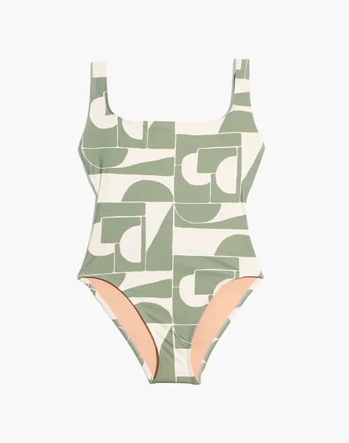 Madewell Second Wave Square-Neck Tank One-Piece Swimsuit in Mod Shapes | Madewell