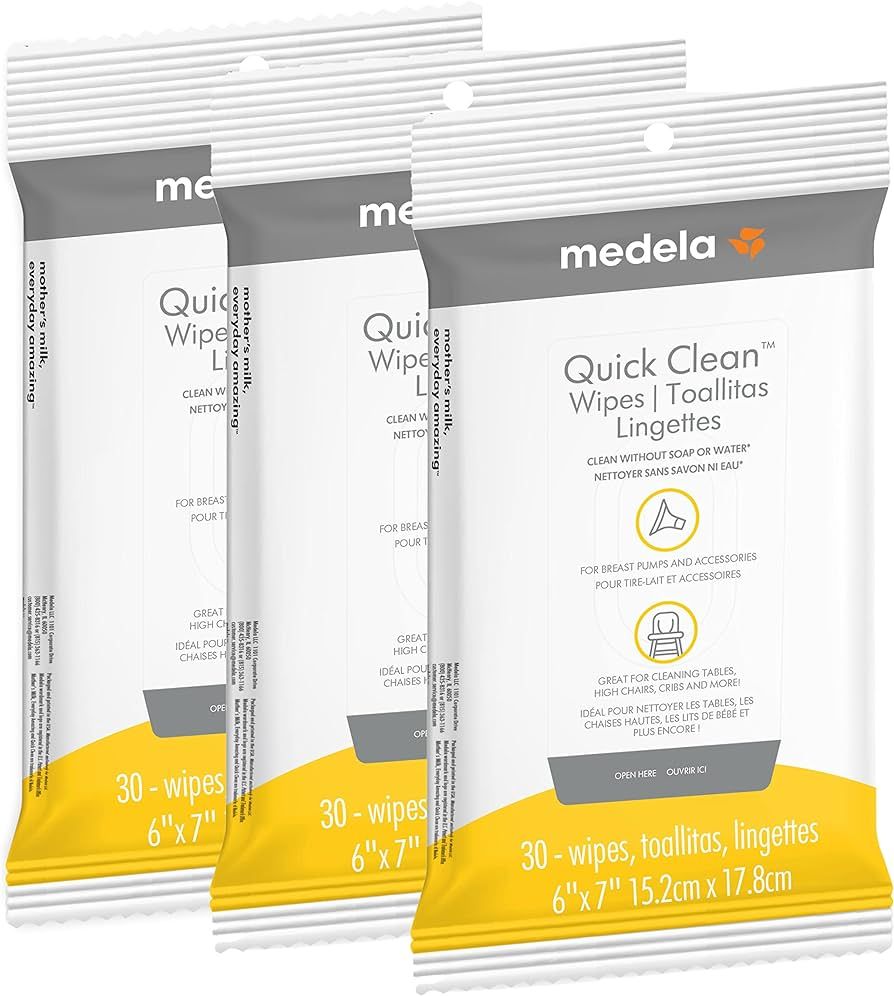 Medela Quick Clean Breast Pump and Accessory Wipes 90ct, 3 Packs of 30 Count, Resealable, Conveni... | Amazon (US)