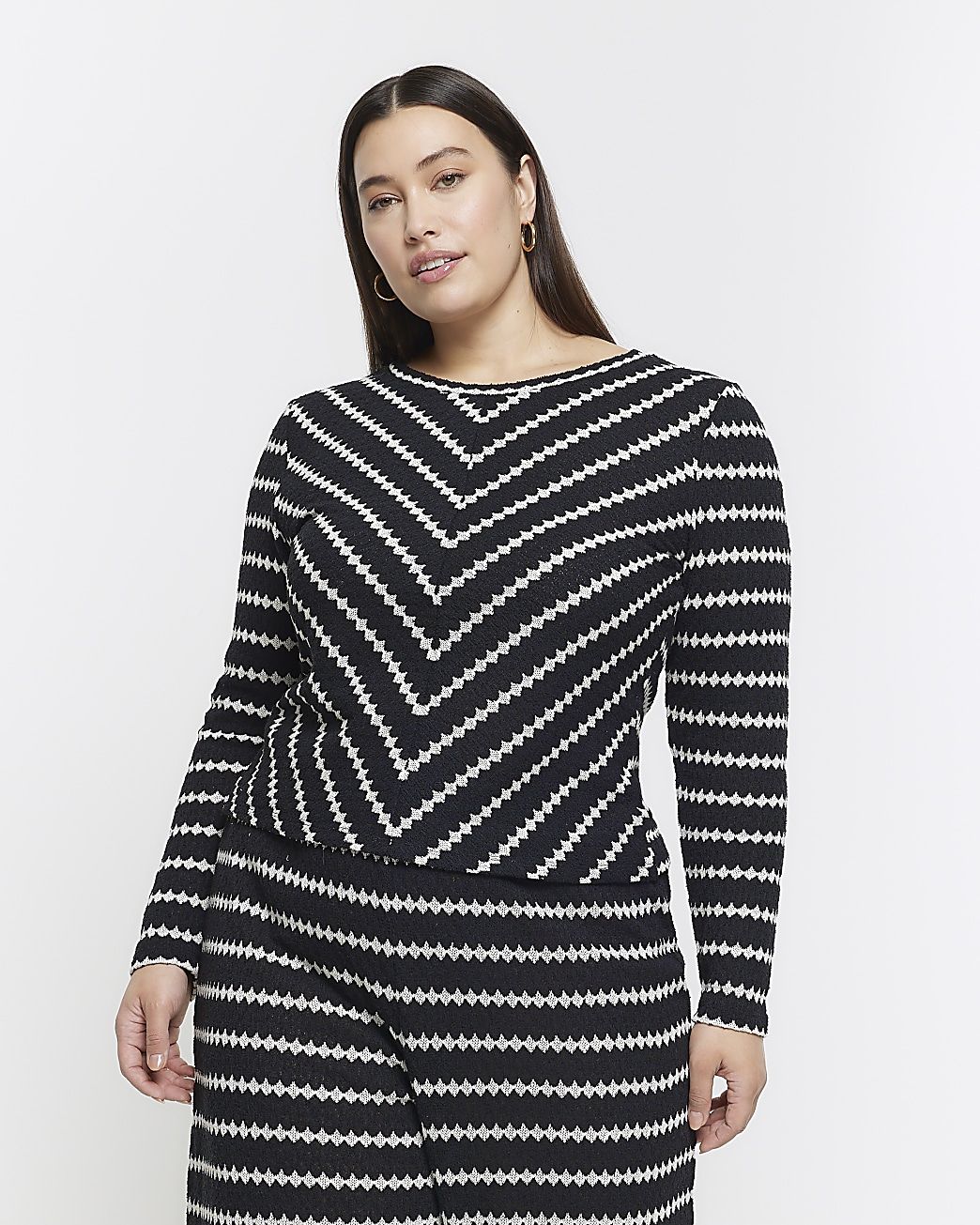 Plus black crochet stripe long sleeve top | River Island (UK & IE)