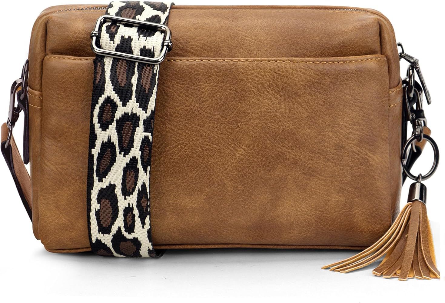 Crossbody Purse for Women Trendy PU Leather Small Camera Bag Shoulder Bag Triple Zip Wide Strap w... | Amazon (US)