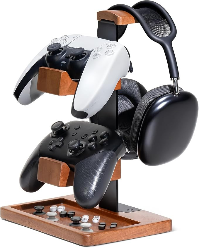 Solid Wood Controller Holder and Headphone Stand, Gaming Controller Stand for Desk, Dual Controll... | Amazon (US)
