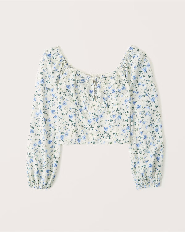 Puff Sleeve Lace-Up Sweetheart Blouse | Abercrombie & Fitch (US)