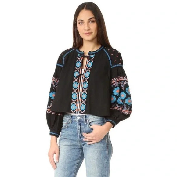 Free People Embroidered Swingy Jacket Black Small | Poshmark