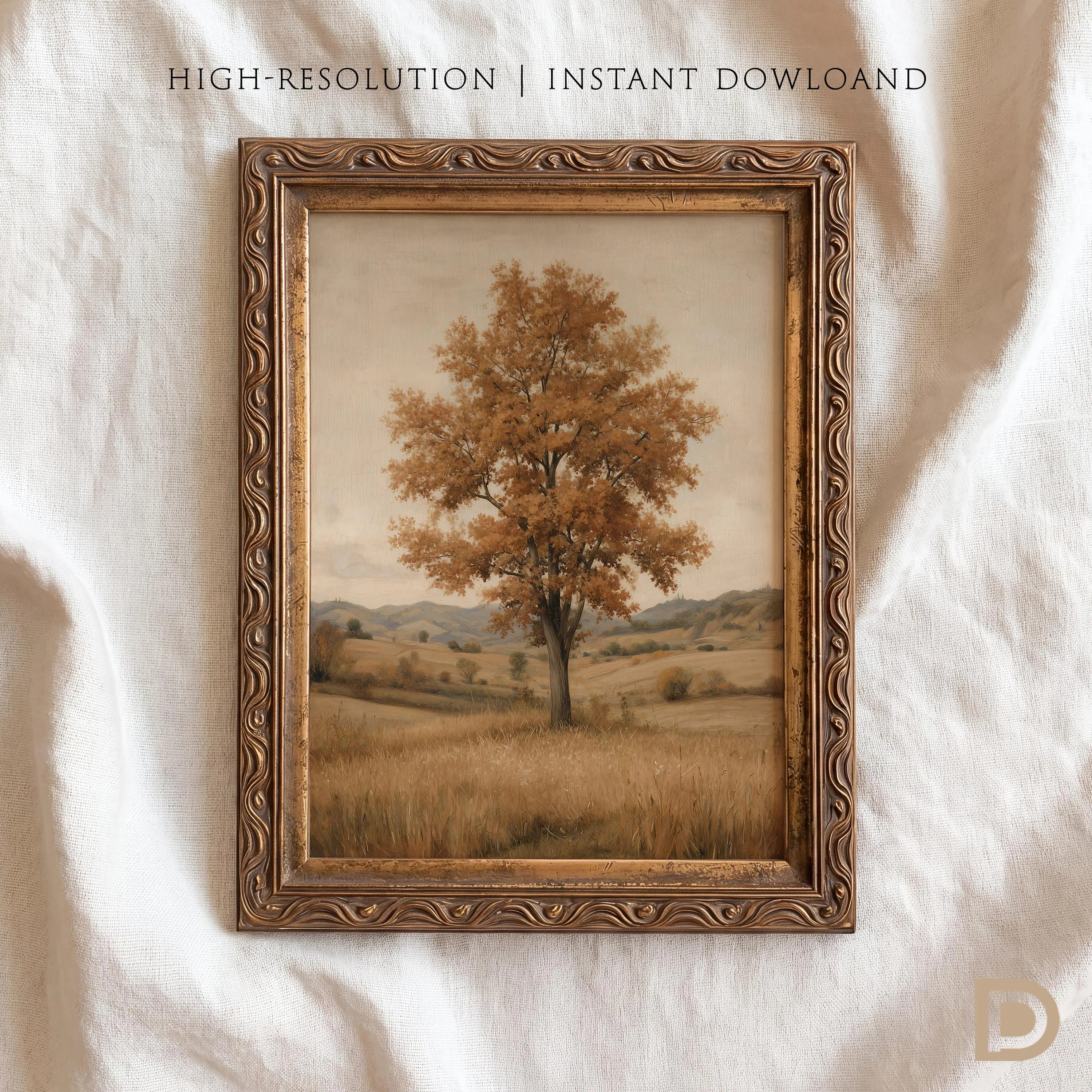 Printable Autumn Tree Wall Art, Neutral Fall Landscape Painting, Rustic Cottagecore Fall Decor, Digital Download | Etsy (Global)