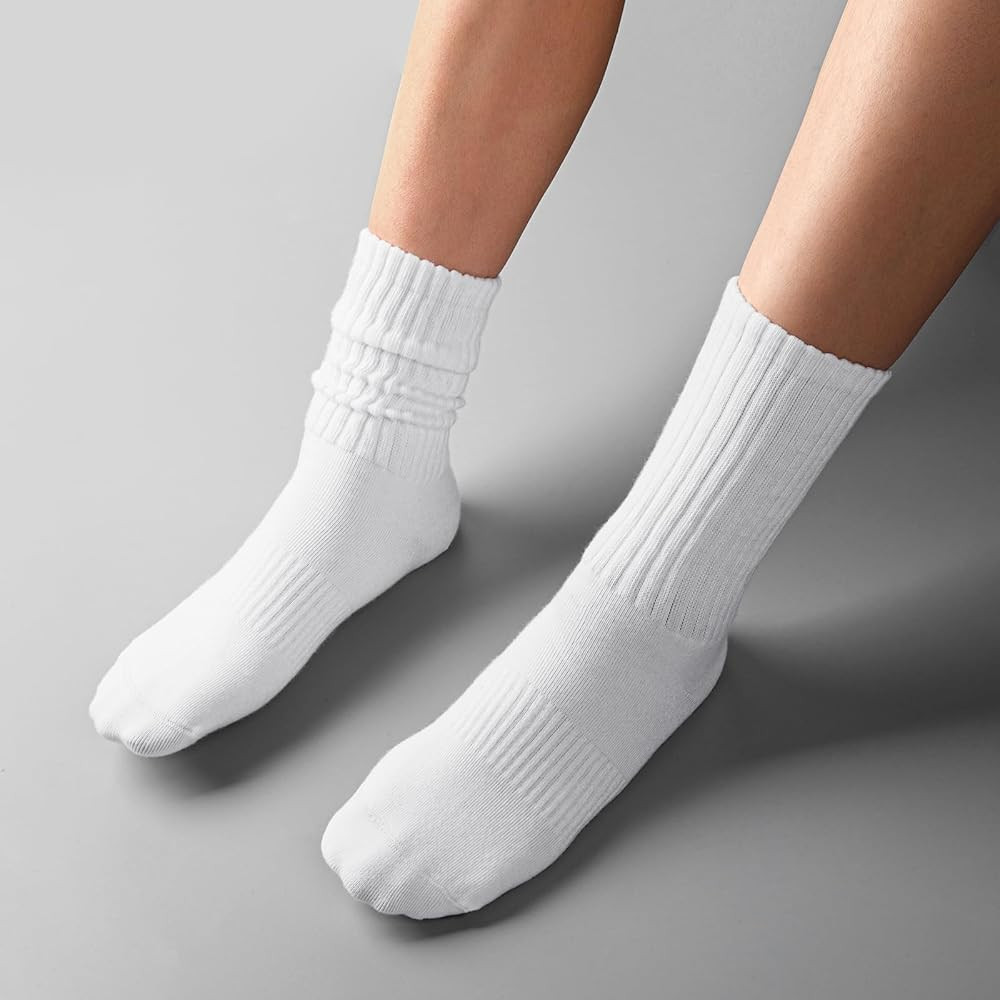 Womens Scrunch Crew Socks: Retro Solid Slouch Mid Calf Socks - Cotton Casual Athletic Socks | Amazon (US)