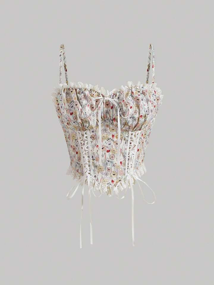 SHEIN MOD Top cami impressão floral dits cadarço na frente | SHEIN