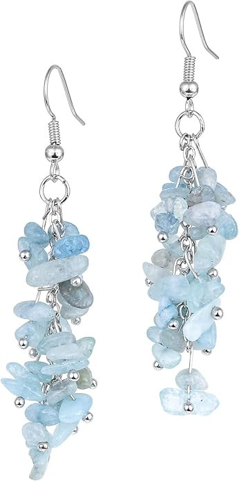 Nupuyai Natural Tumbled Stones Earrings for Women, Reiki Healing Crystal Long Dangle Hook Eardrop | Amazon (US)