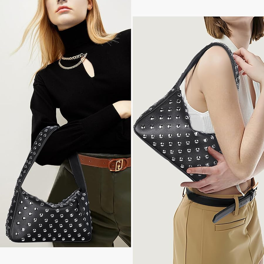 YFGBCX Studded Purses Black Shoulder Bag Y2K Purse for Women Handbag Soft Leather Fall Purse | Amazon (CA)