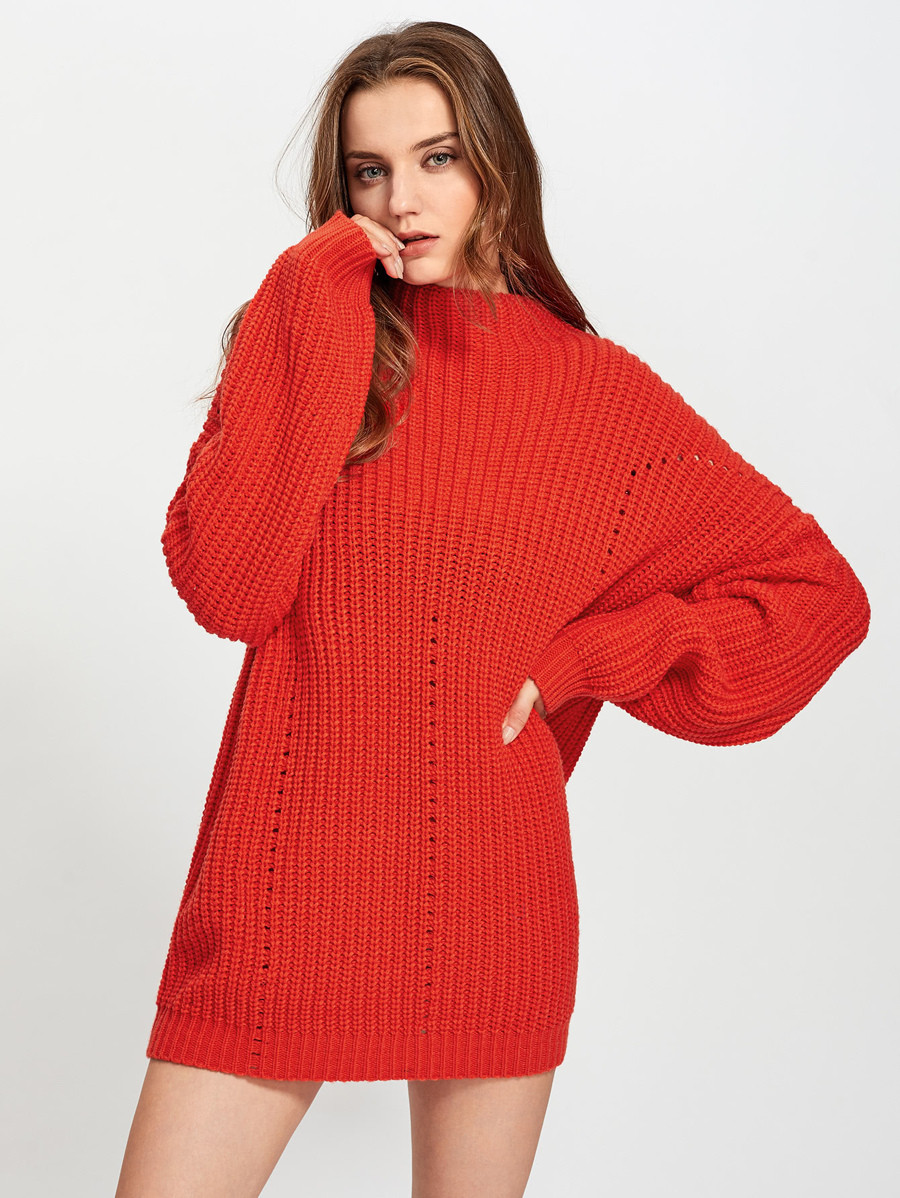Exaggerate Long Sleeve Eyelet Detail Jumper | SHEIN