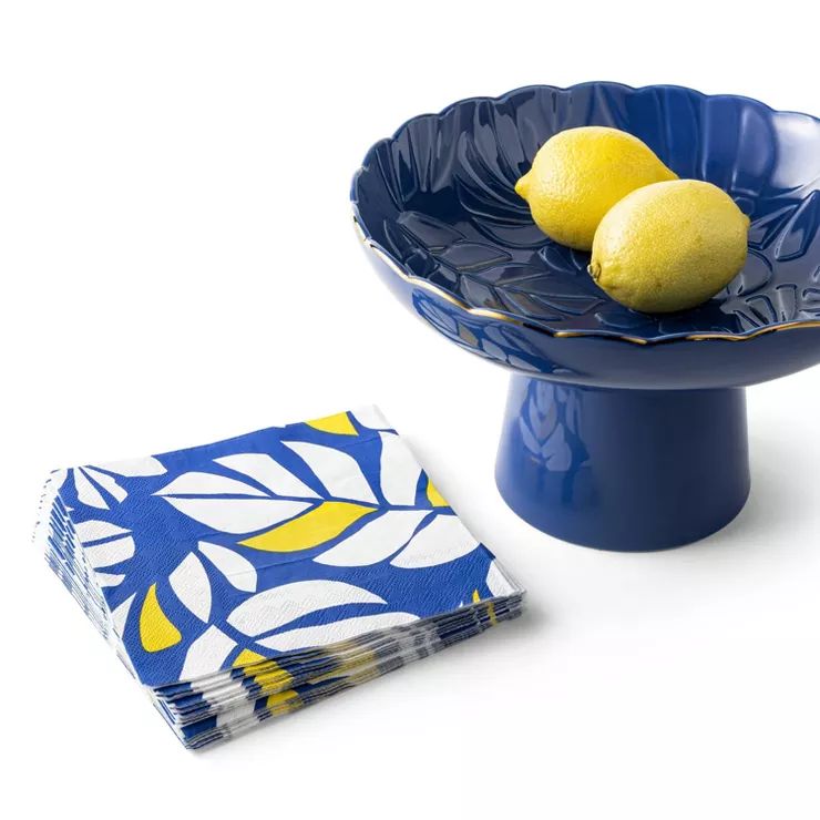 14pk Palm Leaves Disposable Lunch Napkins Blue/Yellow - Tabitha Brown for Target | Target