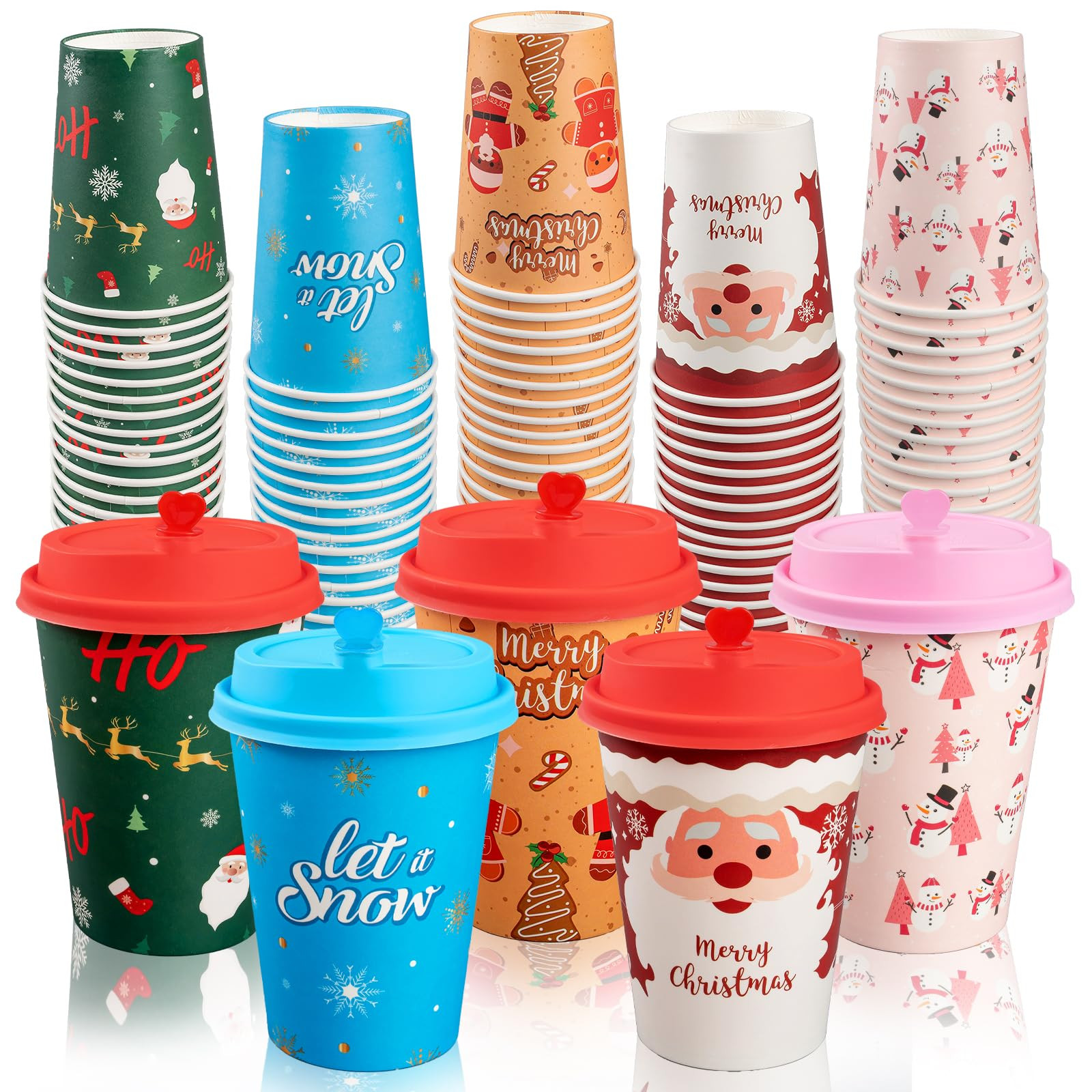 50 Pack Christmas Hot Coffee Cups with 50Pcs Lids, Xmas 12 Oz To Go Coffee Cup Hot Chocolate Cups... | Amazon (US)