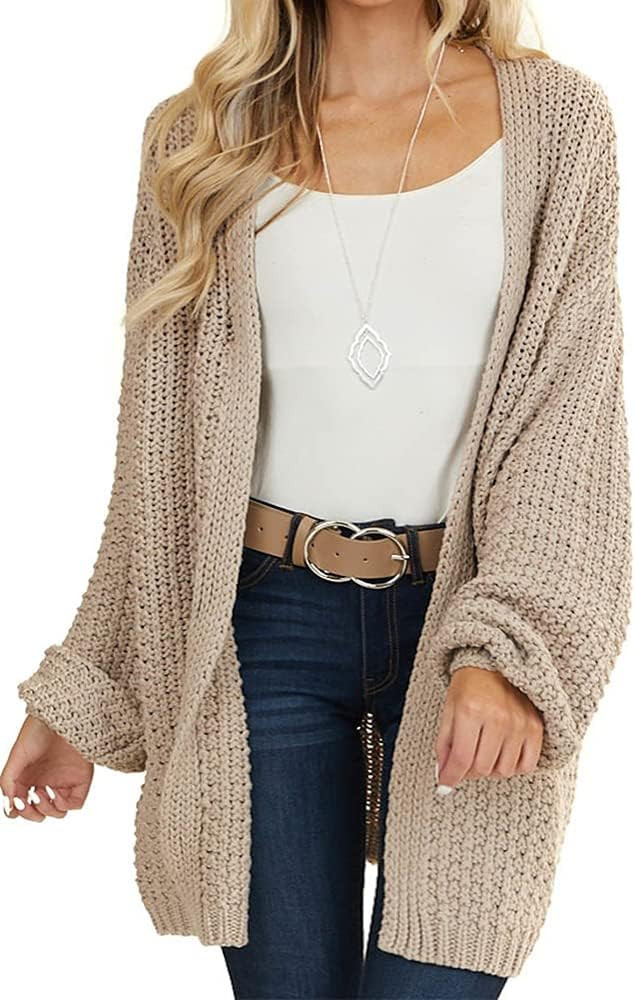 Maroway Womens Oversized Long Cardigan Open Front Knit Sweater | Amazon (US)