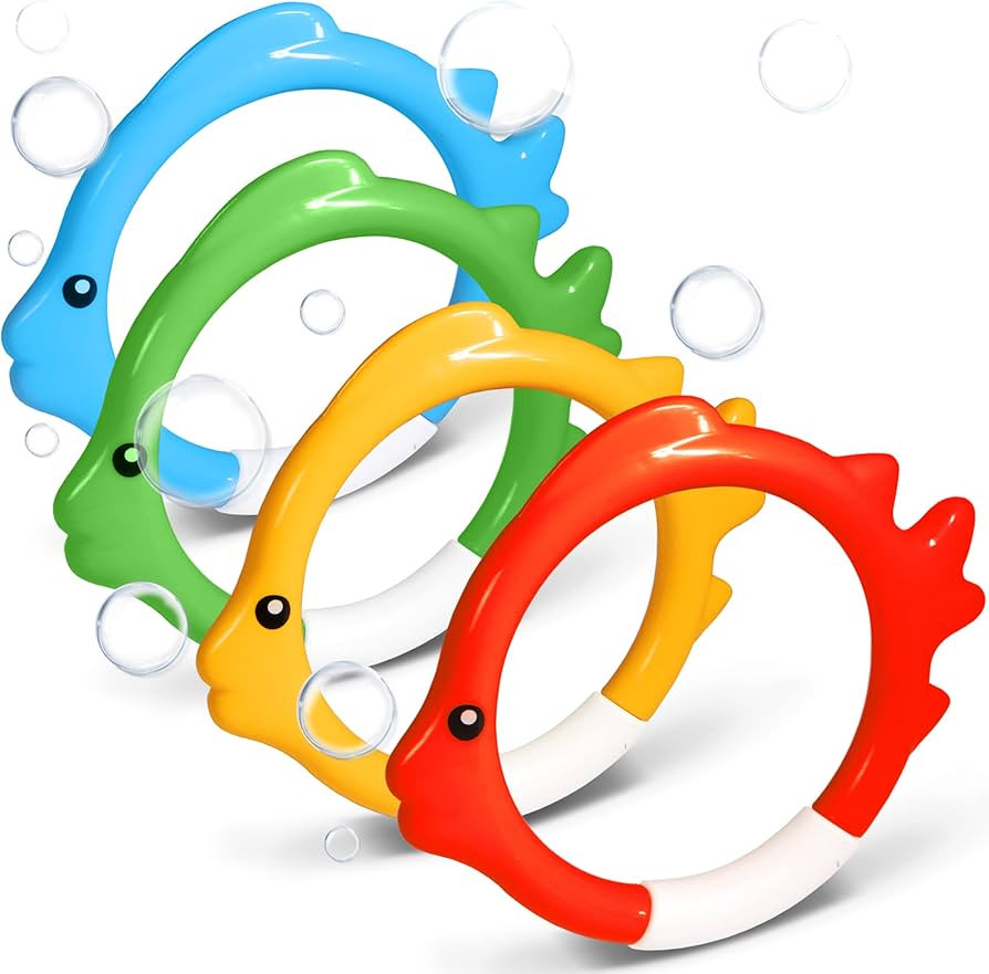 Novelty Place 4 Pcs Diving Ring Set - Throw, Dive & Retrieve Toys, Underwater Swimming Pool Play ... | Amazon (US)