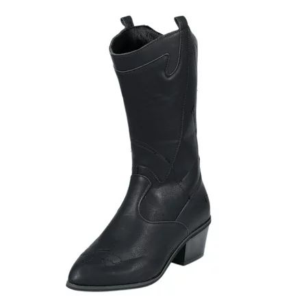 ZHAGHMIN Tall Black Boots Women Shoes Solid Women Slipon Retro Heels Embroidery Toe Middle Booties C | Walmart (US)