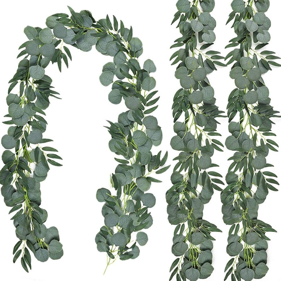 CEWOR 3 Pack Artificial Eucalyptus Garland with Willow Leaves Fake Greenery Vines Swag for Weddi... | Amazon (US)