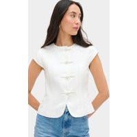 Connie Round Neck Linen Top, WHITE / UK 18 | ALIGNE UK & EU
