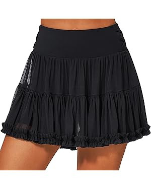 Stelle Women's High Waist Athletic Skorts with Shorts Pockets Ruffle Flowy Mini Cake Skirt Layere... | Amazon (US)