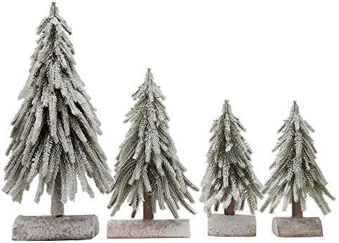 VGIA 4pcs Mini Christmas Trees Separate Spray Snow Christmas Trees with Wooden Bases | Amazon (US)