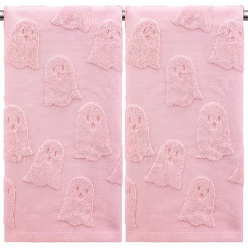 SmoothNovelty 2 Pcs Pink Ghost Hand Towels for Bathroom Pink Halloween Hand Towels 100% Cotton Absorbent Decorative Jacquard Weave for Halloween Bath Kitchen Decor Gift, 13.8 x 29.5 Inch | Amazon (US)