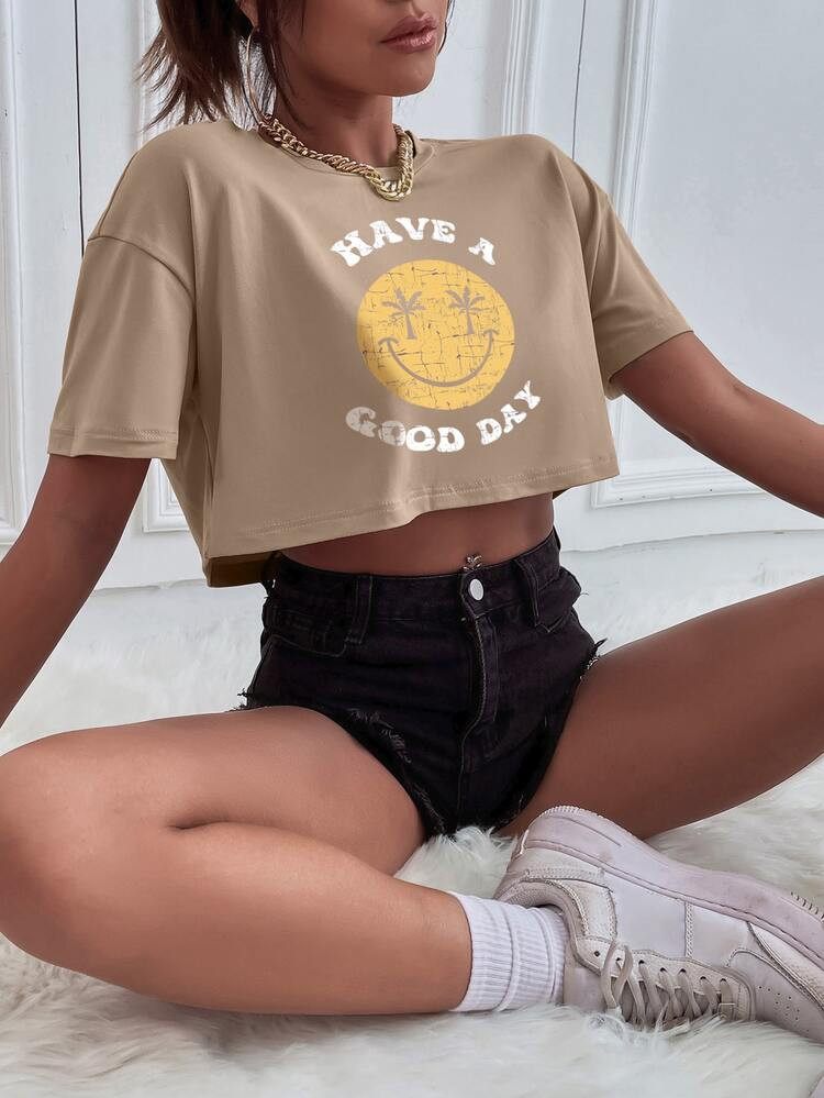 Cartoon And Slogan Graphic Drop Shoulder Tee | SHEIN