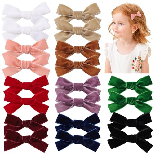 YLEN YHXX 20PCS Velvet Hair Bow for Girls Fully Lined Velvet Bow Clips Non Slip Handmade Solid Color Velvet Hair Boutique Accessories for Baby Girls Toddlers Teens Kids | Amazon (US)
