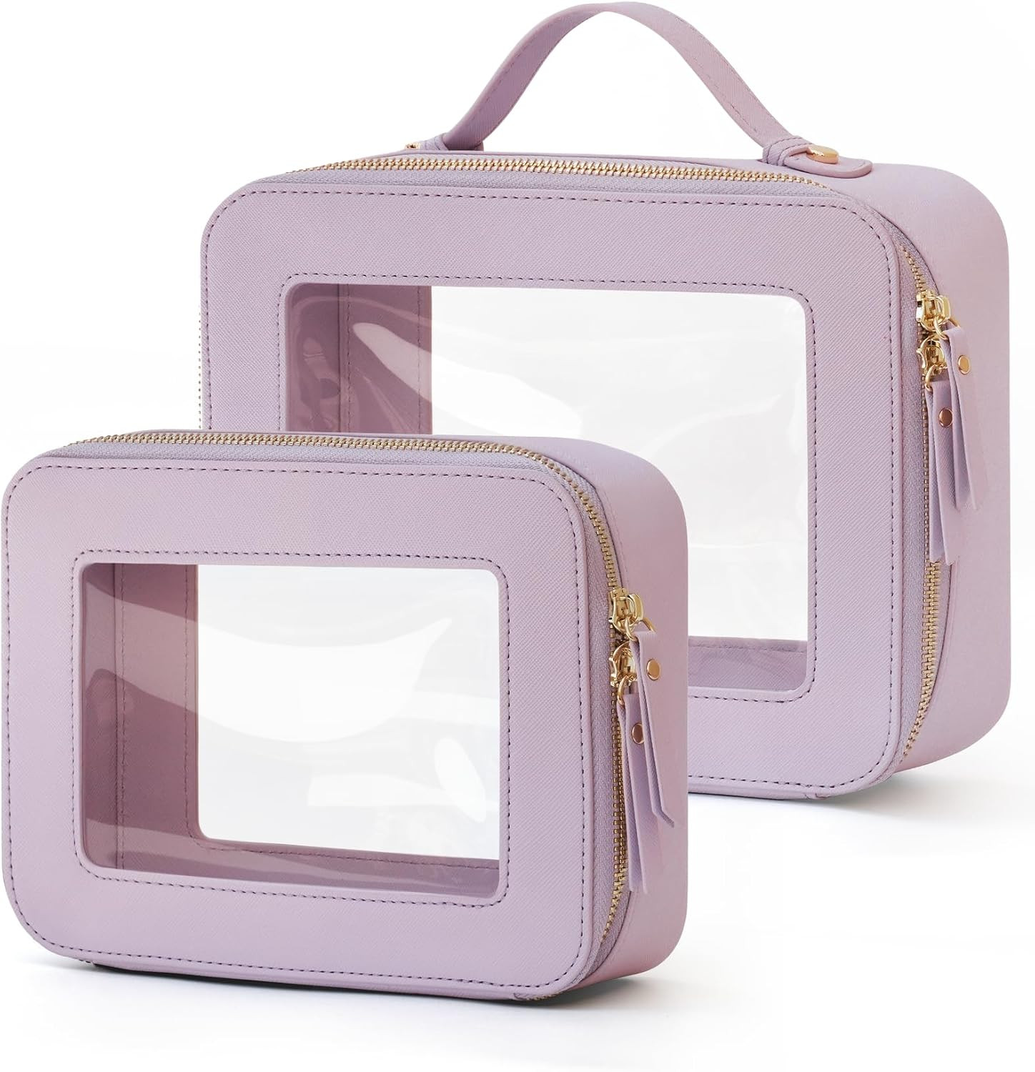 Clear Toiletry Bag 2 Pack, Travel Makeup Bag Medium & Large Purple | Amazon (US)