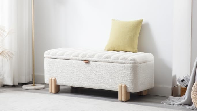 Wavy Ottoman Storage Bench Multi-Functional Narrow Entryway Bench Elegant End of Bed Bench with S... | Amazon (US)