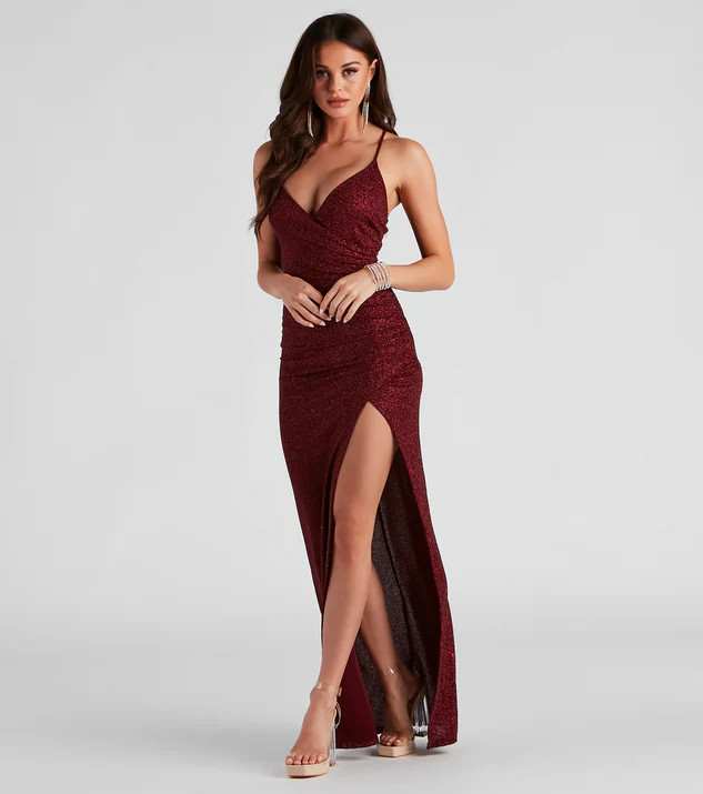 Leann Formal High Slit Glitter Dress | Windsor Stores