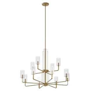 KICHLER Kimrose 40.5 in. 12-Light Brushed Natural Brass Art Deco Candlestick Cylinder Chandelier ... | The Home Depot