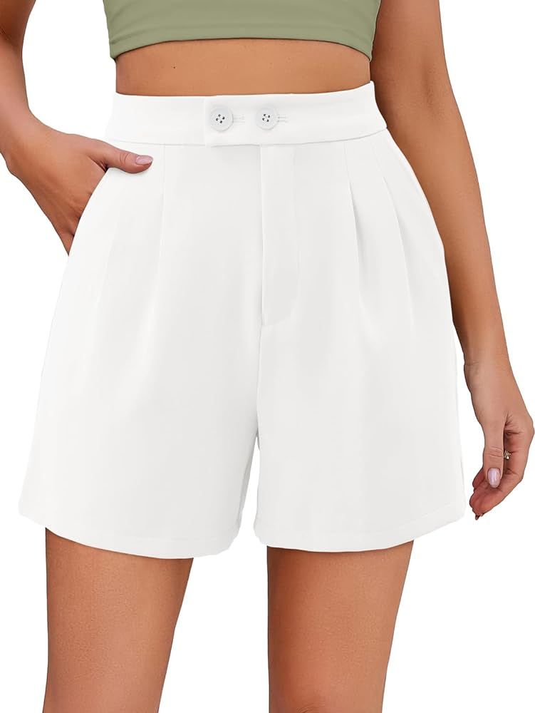 onlypuff Womens Dressy Shorts Casual High Waist Wide Leg Shorts Side Pockets | Amazon (US)