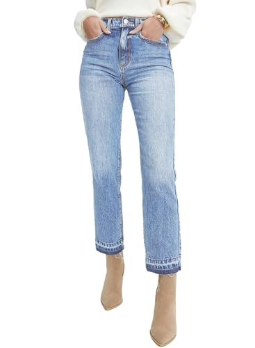 Astylish Womens Distressed Hem Straight Leg Jeans Casual Stretch Denim Pants Sky Blue at Amazon W... | Amazon (US)