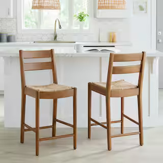 Home Decorators Collection 24.3 in. Hamlin Natural Woven Counter Stools in Patina (Set of 2) 011-... | The Home Depot