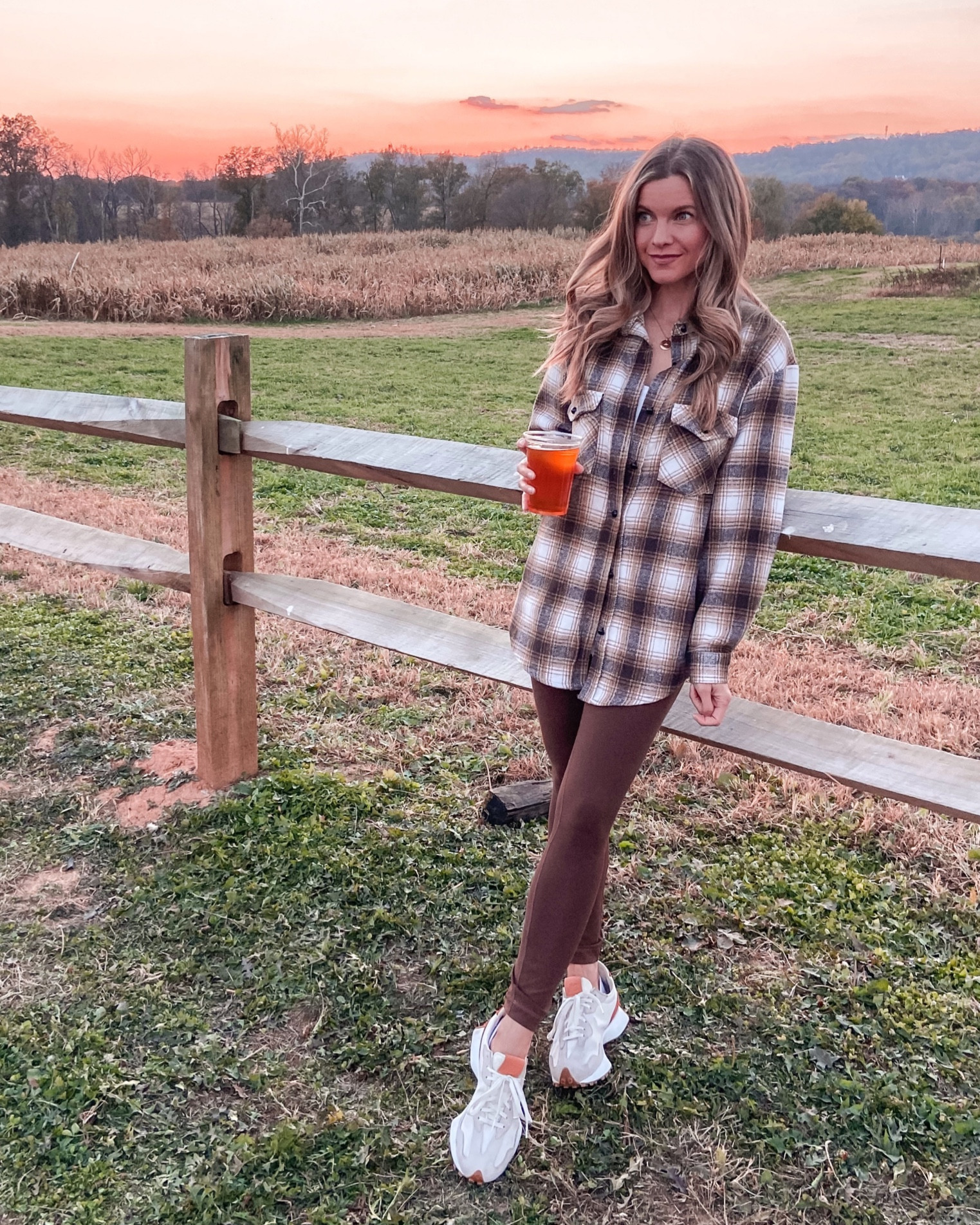 Amazon fall outfit: plaid shacket, brown leggings, New Balance sneakers.

#LTKSeasonal #LTKover40 #LTKfindsunder50