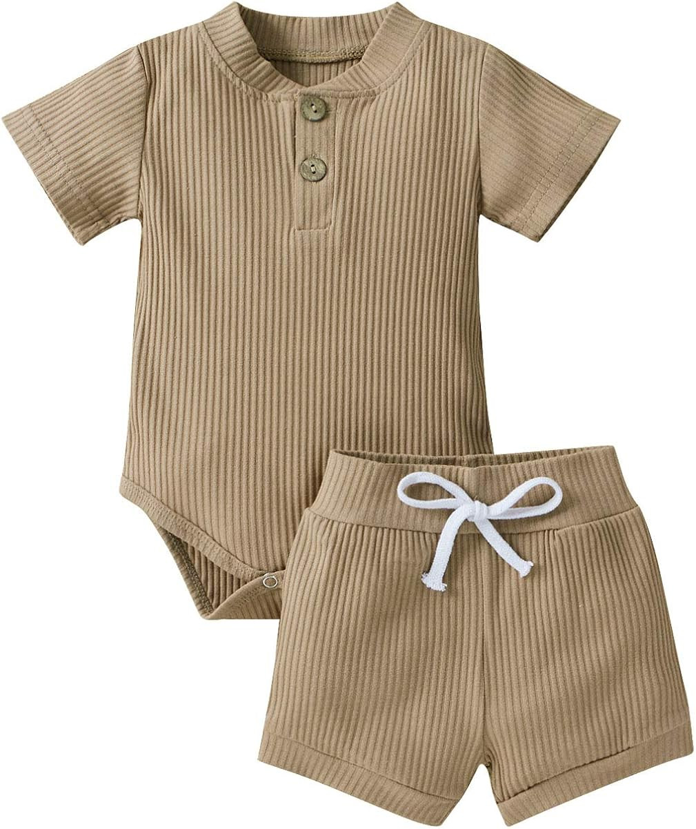 HZYKOK Unisex Baby Clothes Pajamas Toddler Pants Shorts Set Boy Girl 2Pcs Outfit Solid | Amazon (US)