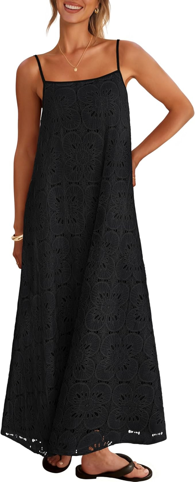 MEROKEETY Women's Summer Spaghetti Straps Sundress 2026 Casual Sleeveless Floral Lace Eyelet Boho... | Amazon (US)