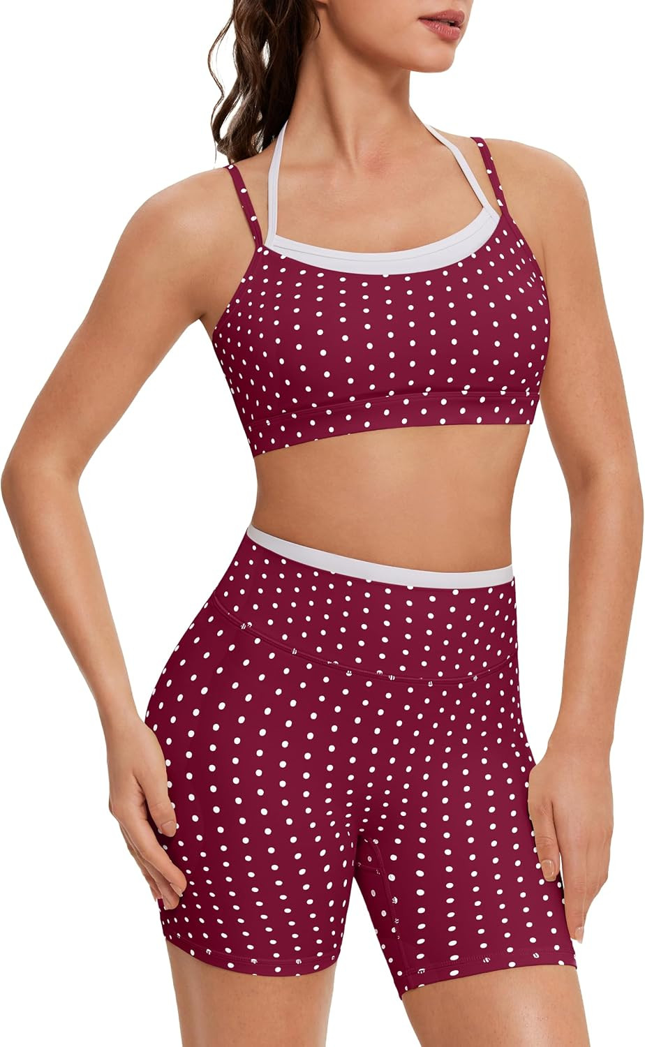OMKAGI Workout Sets for Women Cute Doubel Layer Sports Bra Top Gym Outfits | Amazon (US)