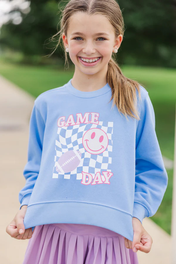 Girls: Play On Blue Graphic Sweatshirt | The Mint Julep Boutique