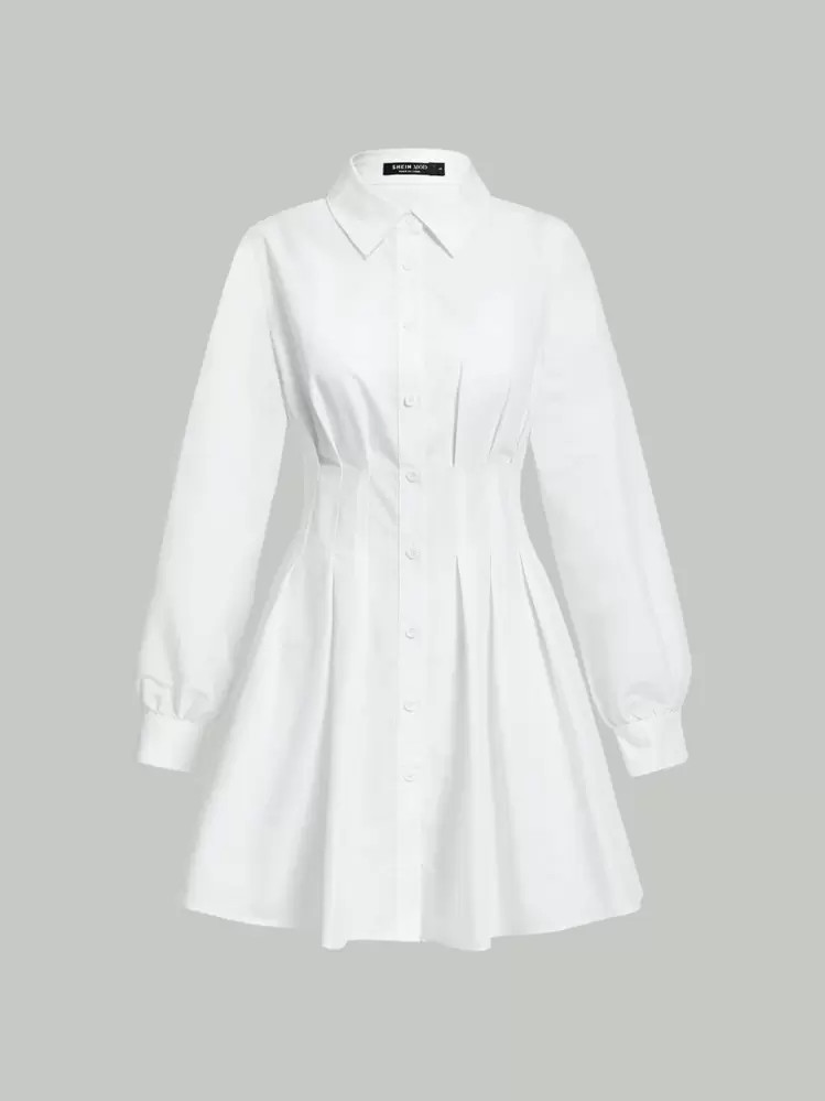SHEIN MOD Solid Button Front Shirt Dress | SHEIN