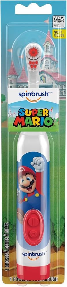 Super Mario Kid’s Spinbrush Electric Battery Toothbrush, Soft, 1 ct, Character May Vary | Amazon (US)