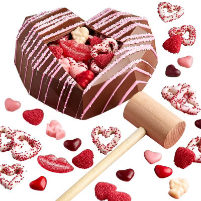 Belgian Breakable Chocolate Heart filled with Candy Surprise Goodies inside and Wooden Mallet Included | Target