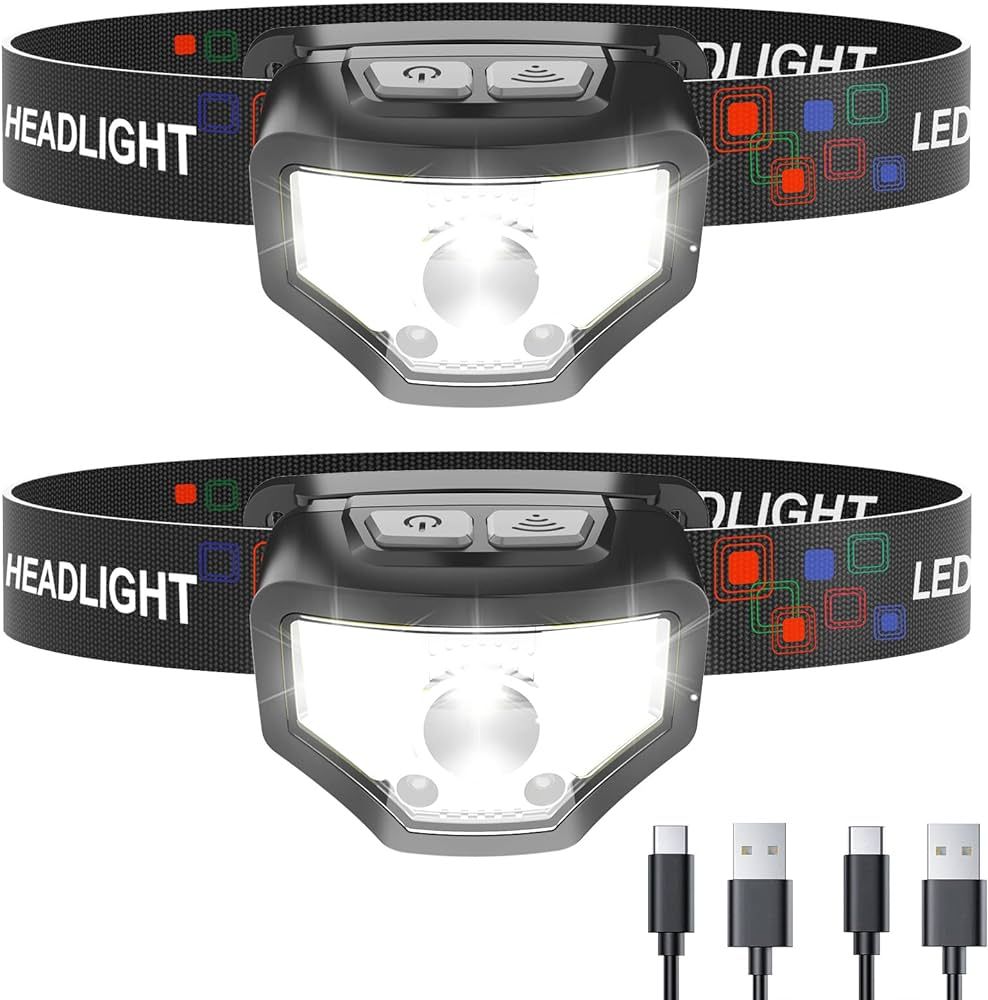 Headlamp Rechargeable, 2-Pack 1200 Lumen Super Bright with White Red LED Head Lamp Flashlight, 12... | Amazon (US)