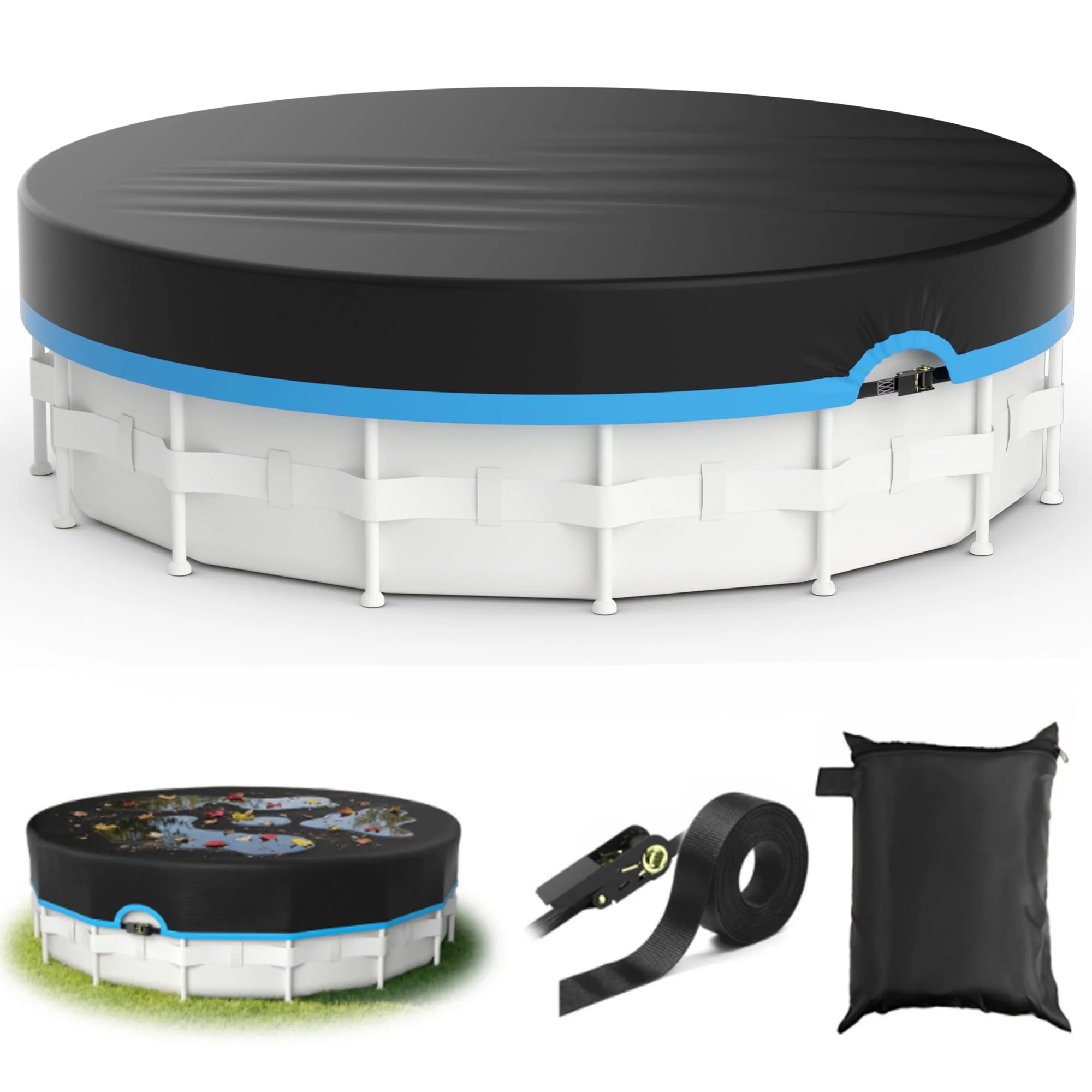 Agricasst 16FT Round Pool Cover, 420D Solar Pool Covers for Above Ground Pool with Strap & Drawco... | Walmart (US)