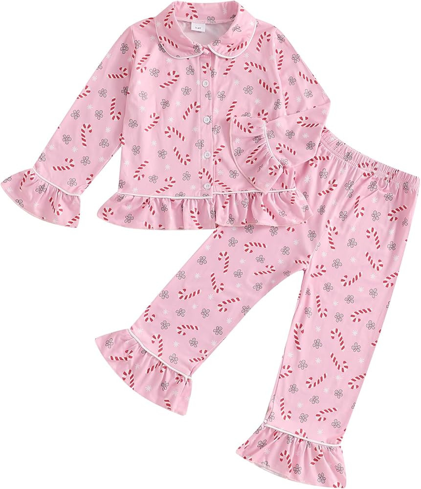 Kuriozud Toddler Girl Christmas Silk Pajamas Ruffle Button Down 2 Piece Pajama Set Kids Little Gi... | Amazon (US)