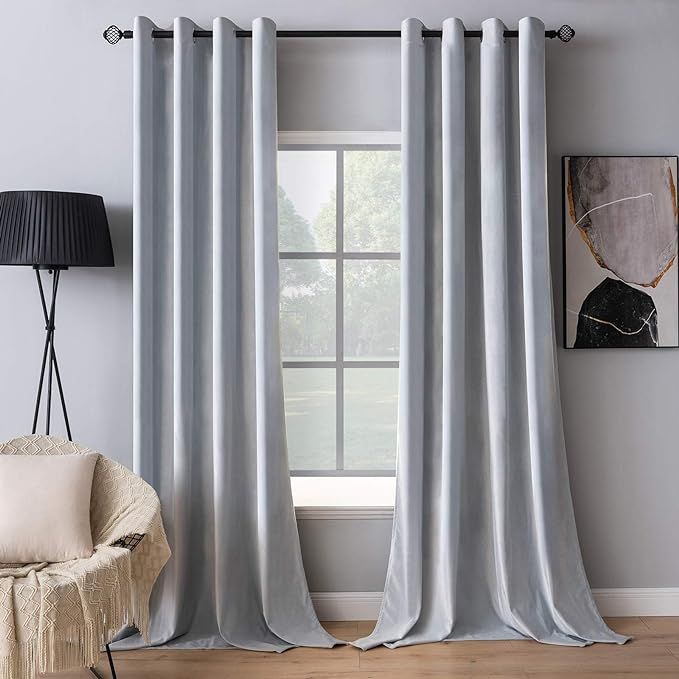 MIULEE 2 Pieces Greyish White Extra Long Velvet Curtains Exquisite & Elegant Grommet Thermal Soundpr | Amazon (US)
