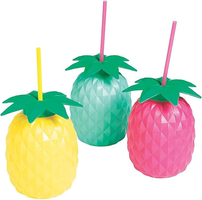 Pineapple Shaped Cups with Straws - Set of 6, Each Holds 24 Oz - Luau and Tropical Party Supplies... | Amazon (US)