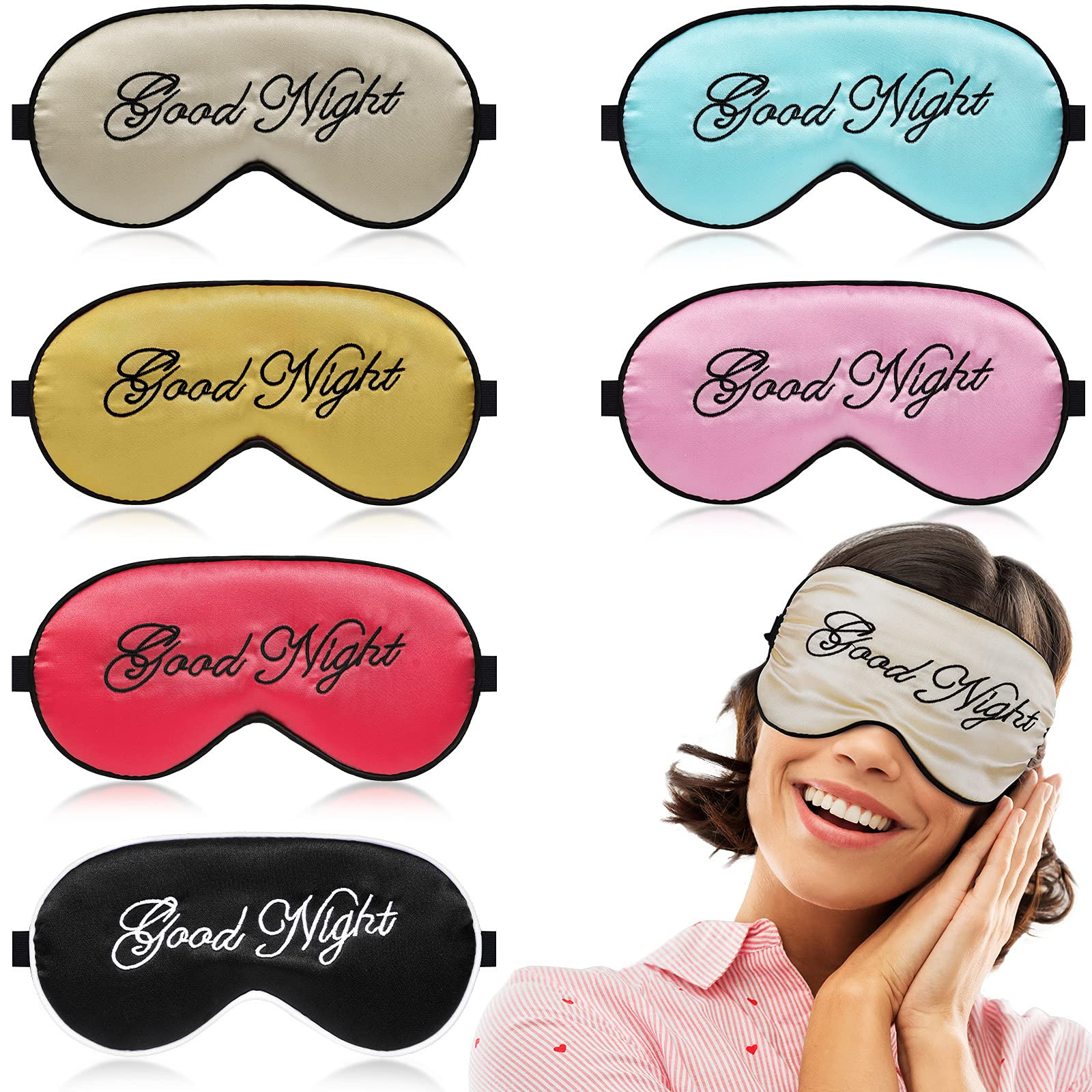 6 Pieces Silk Sleep Eye Cover Masks Soft Blindfold Eye Mask Satin Eye Sleeping Mask Adjustable St... | Amazon (US)