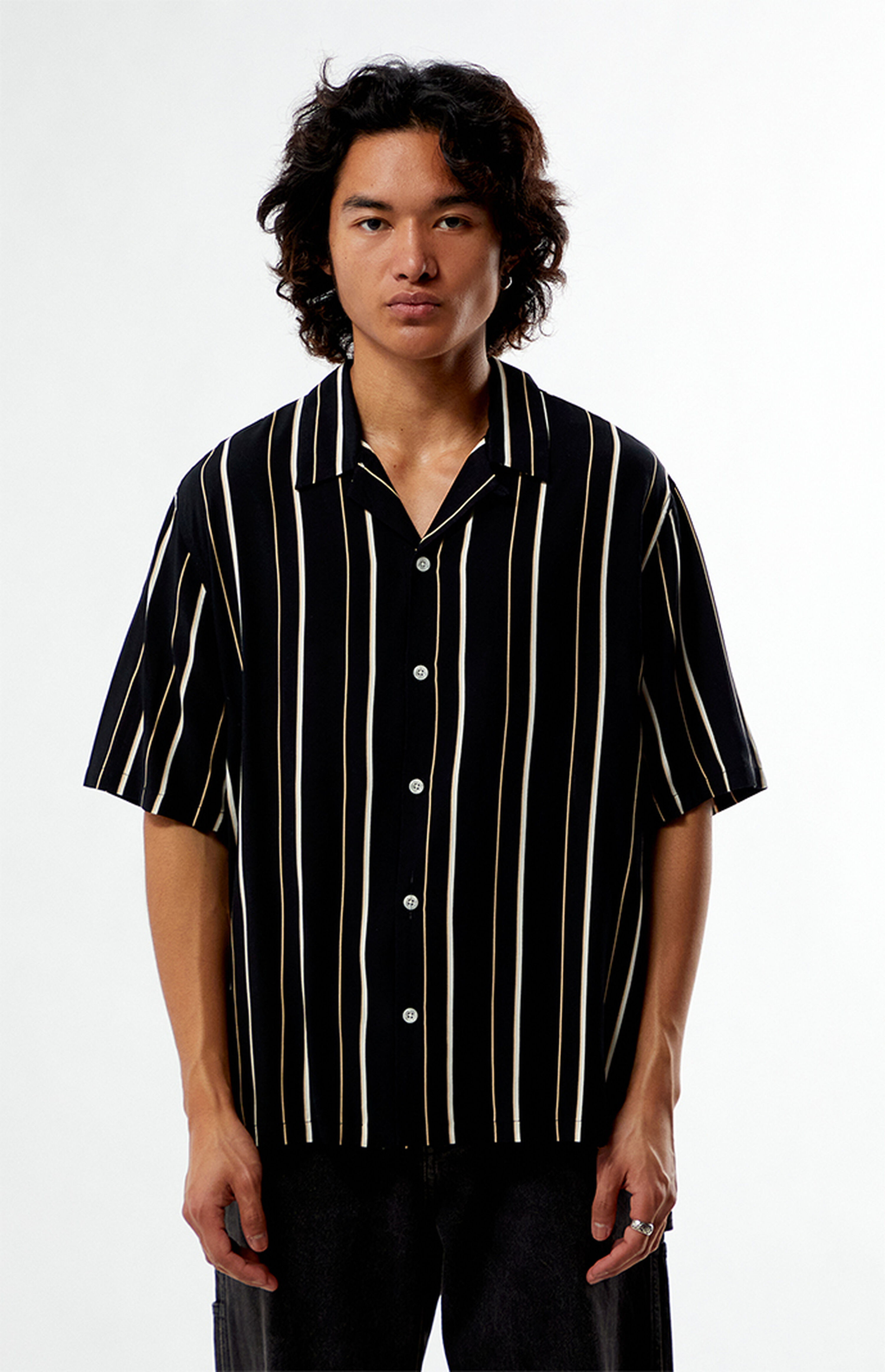 Pacsun Black Striped Oversized Camp Shirt | PacSun