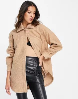 Only teddy oversized shacket in sand | ASOS (Global)