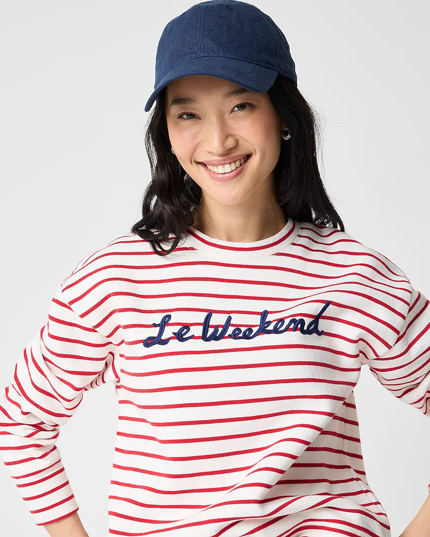 Striped "Le Weekend" graphic sweatshirt | J.Crew Factory